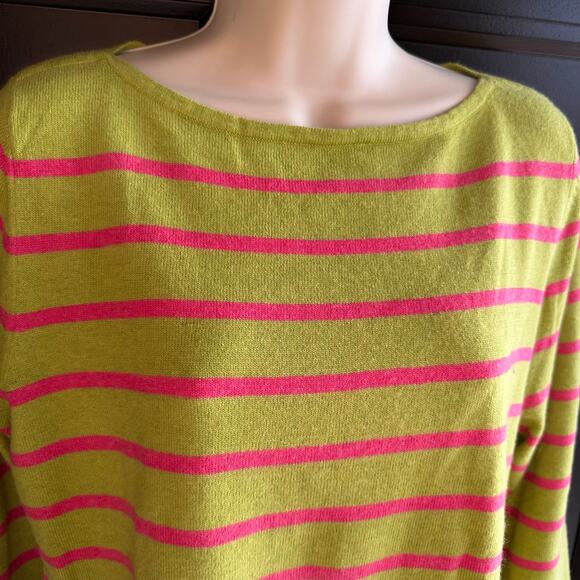 Boden Cashmere Sweater Striped Boat Neck Green Pink Size 10 Cozy Preppy Nautical - Picture 2 of 10